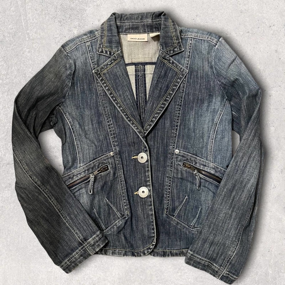 DKNY Y2K EXPOSED ZIPPER DENIM JACKET BLAZER - M